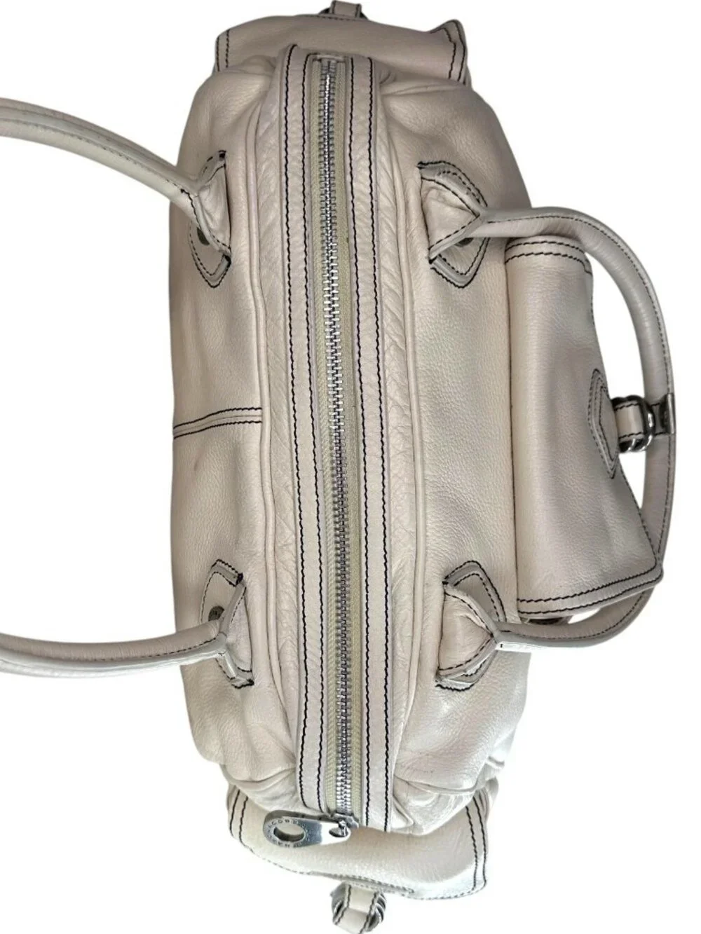 Vintage Marc Jacobs White/Ivory Leather Multi-Pocket Y2K Satchel HandBag Auth